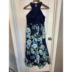 Davids Bridal Sequin Heart Two Piece Crop Top/Floral Mermaid Blue Skirt Size 1